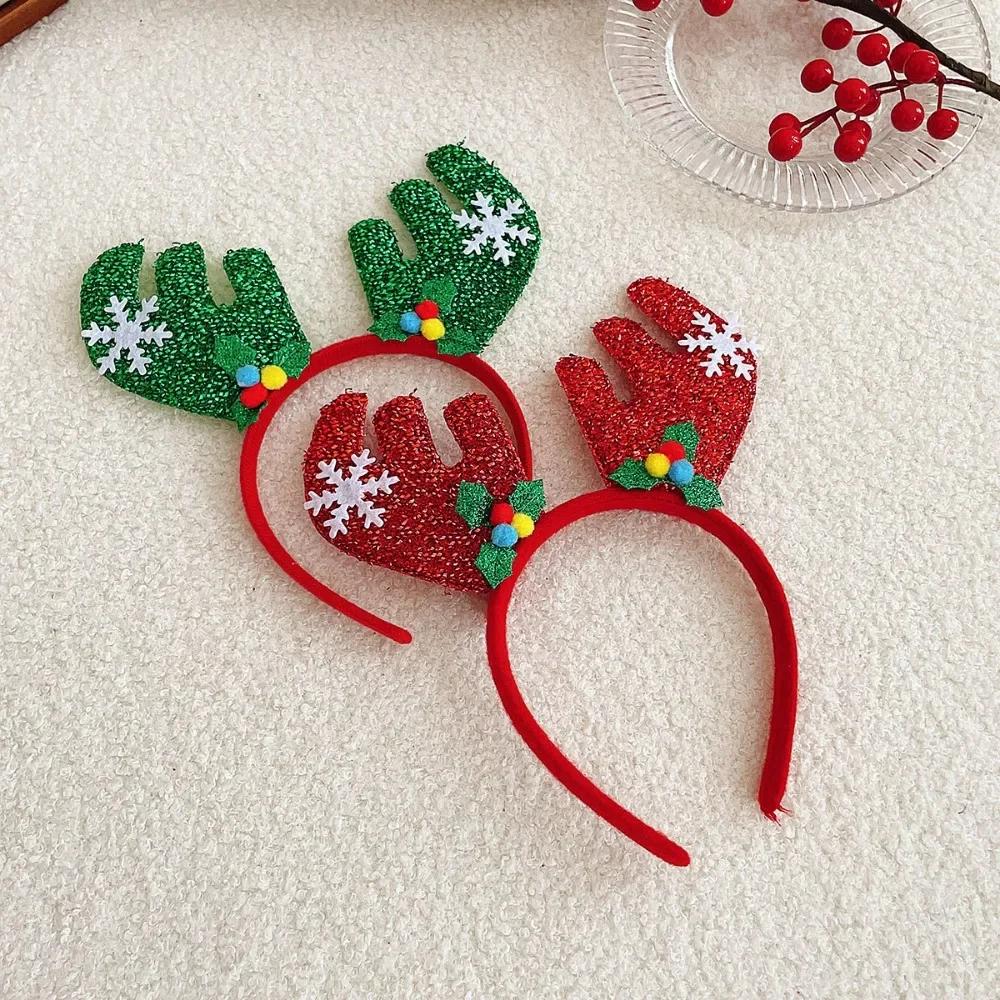 New Children's Cartoon Christmas Head Button Hair Band Party Gift Reindeer Antlers Snowman Sprung Headband Christmas Decoration