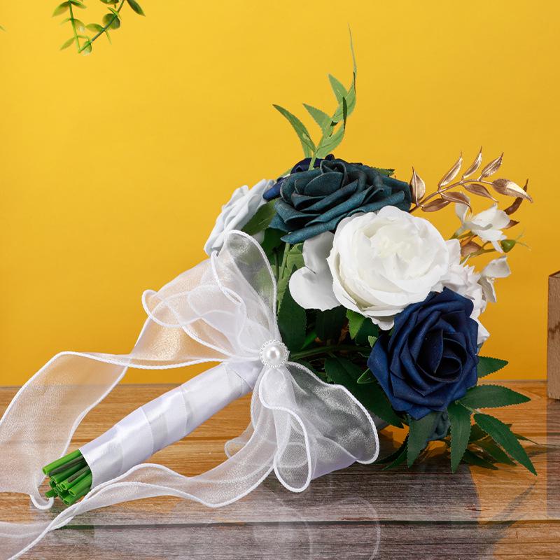 Two-Tone Forest Style Artificial Rose Bridal Bouquet