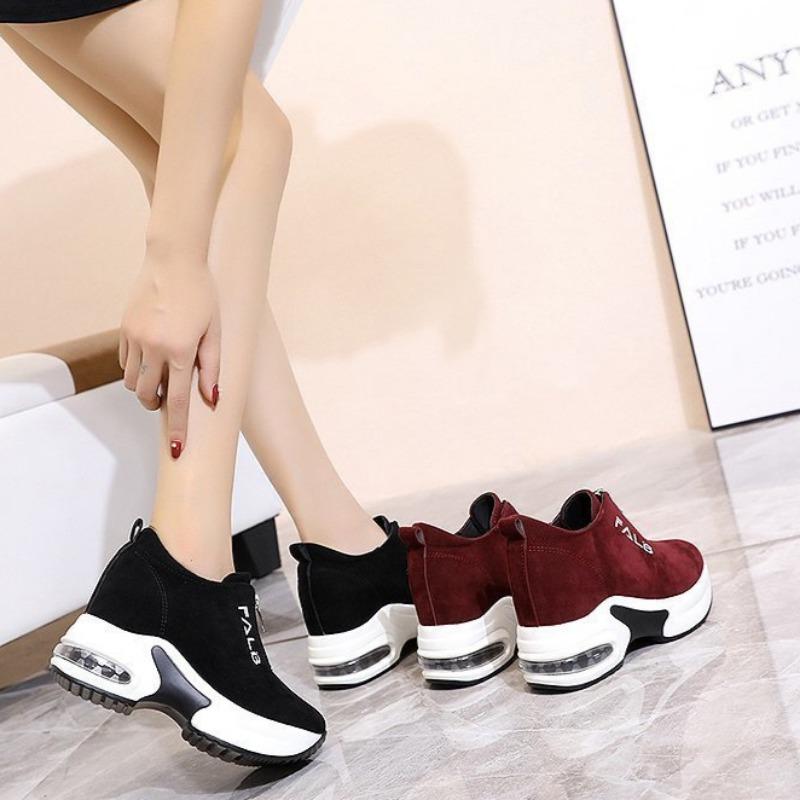 Chunky Sneakers Women's Autumn Casual Height Increased Wedges Shoes Suede Platform Vulcanize Shoe Zipper Loafers Chaussure Femme