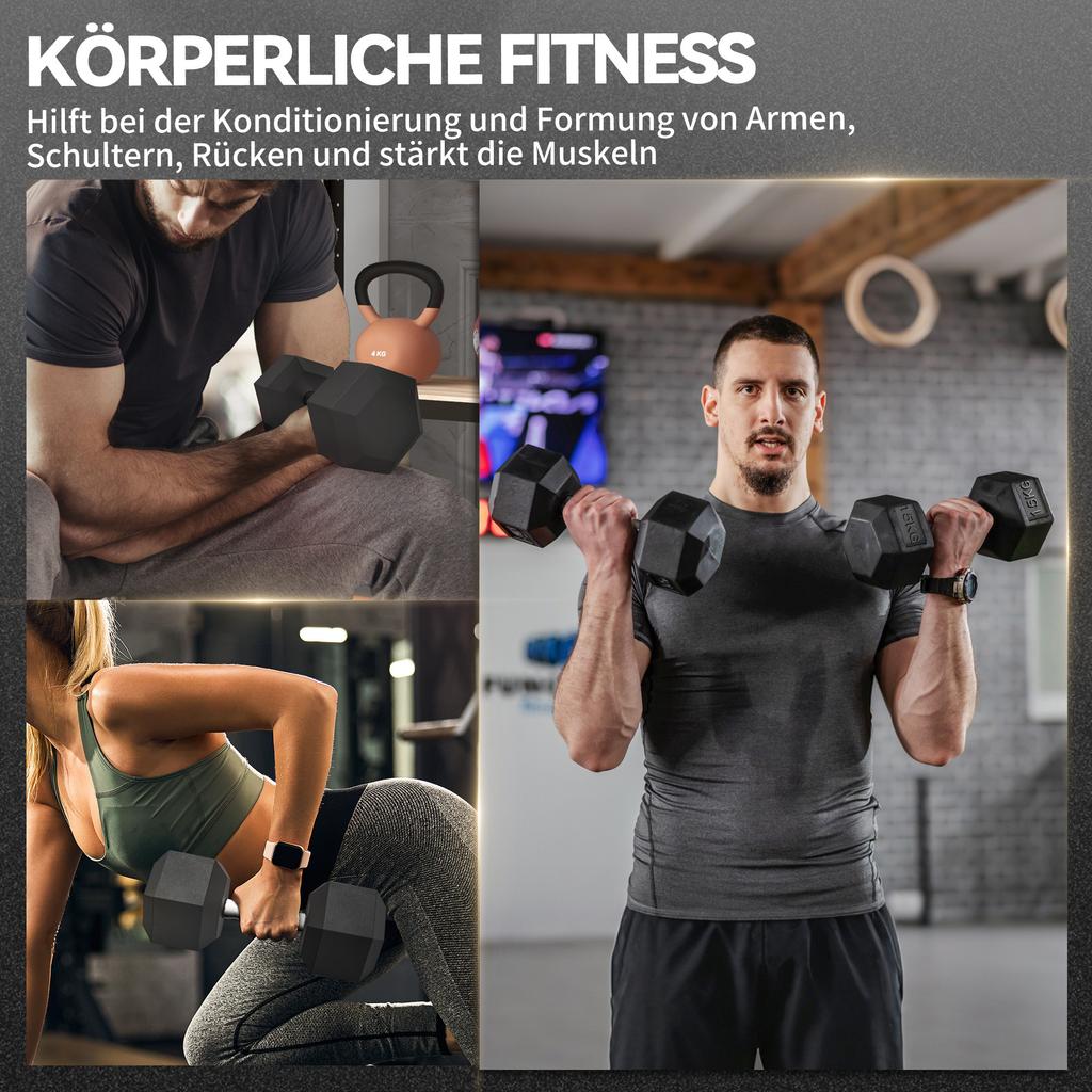 15KG Single Rubber Hex Dumbbell Portable Hand Weights Dumbbell Home Gym