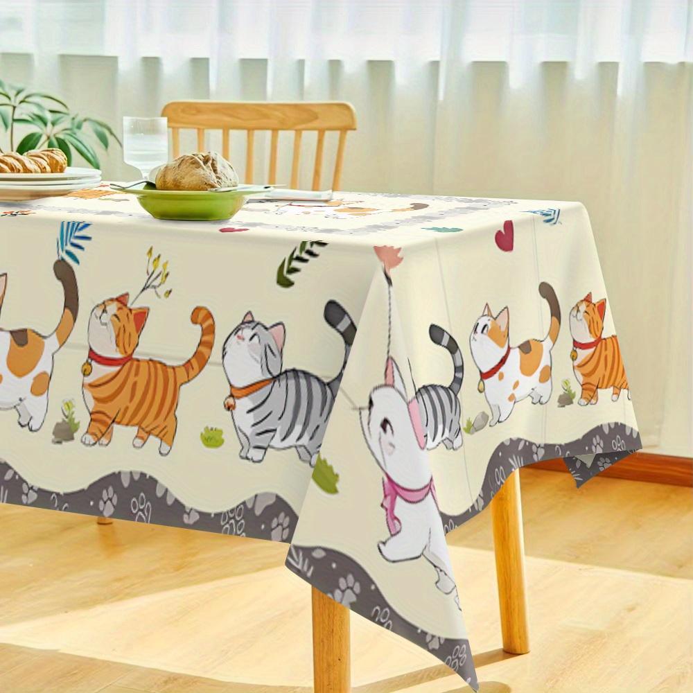 Cartoon Cat Design Rectangle Waterproof Tablecloth for Table Decor Reusable Kitchen Dining Tablecloth Wedding Party Decorations
