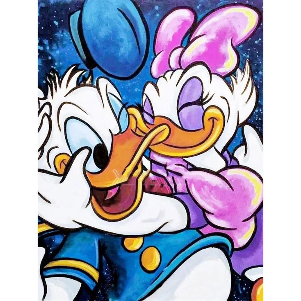 

Disney Diamond Painting of Donald Duck and Daisy Kissing Illustration Cute DIY Rhinestone Mosaic Cross stitch Kit Embroidery Gift Home Decor Round 20x30cm
