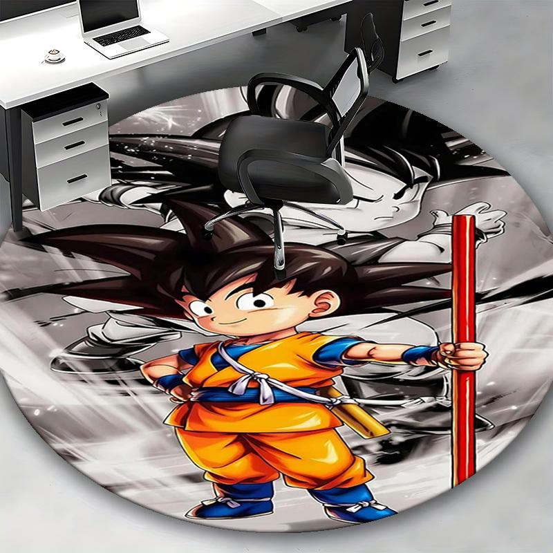 1pc Dragon Ball Z Goku Anime Cartoon Design Round Carpet Office Chair Mat Non-Slip Rug for Home Decor, Living Room, Bedroom, Game Room