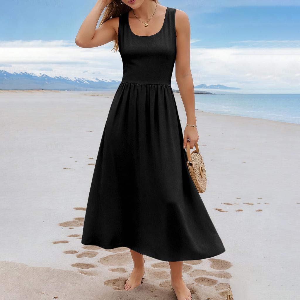 Women's  Color Summer Casual Fashion Sleeveless Long Dress