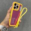 Candy Contrast Color Laser Wrist Strap Case For iPhone 14 15 16 17 Pro Max Frosted IMD Anti-Loss Cord Lanyard Soft Bumper Cover