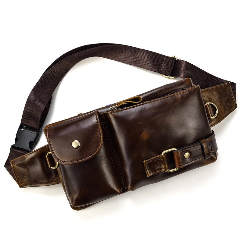 Men'S Leather Fanny Pack Retro Men'S Waist Satchel Cowhide Outdoor Breast Bag Men'S Bag Messenger Bag
