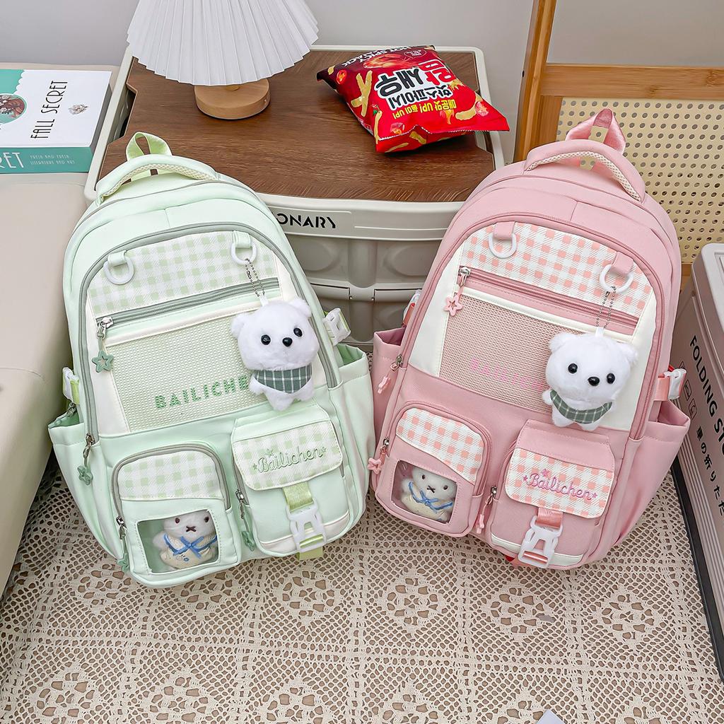 Schoolbag new schoolbag female Japanese ins cute dopamine contrasting color college style backpack large capacity high value backpack