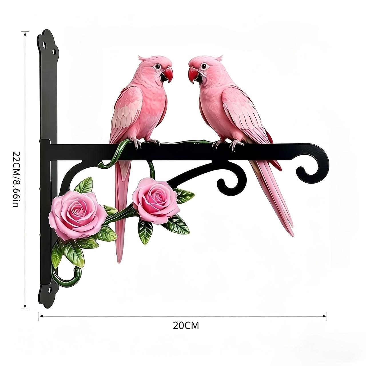 

1Pc Metal Pink Wall Outdoor Hanger With Two Parrot Theme Design, Brightly Colored, Rust-Proof And Sun-Resistant, Comes With Mounting Screws, Very 1Pc