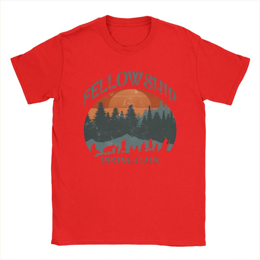 L-Lords Of The R-Rings Fellowship Hiking Club T Shirt Men 100% Cotton Vintage T-Shirts Round Neck  Tee Shirt Short Sleeve Merch