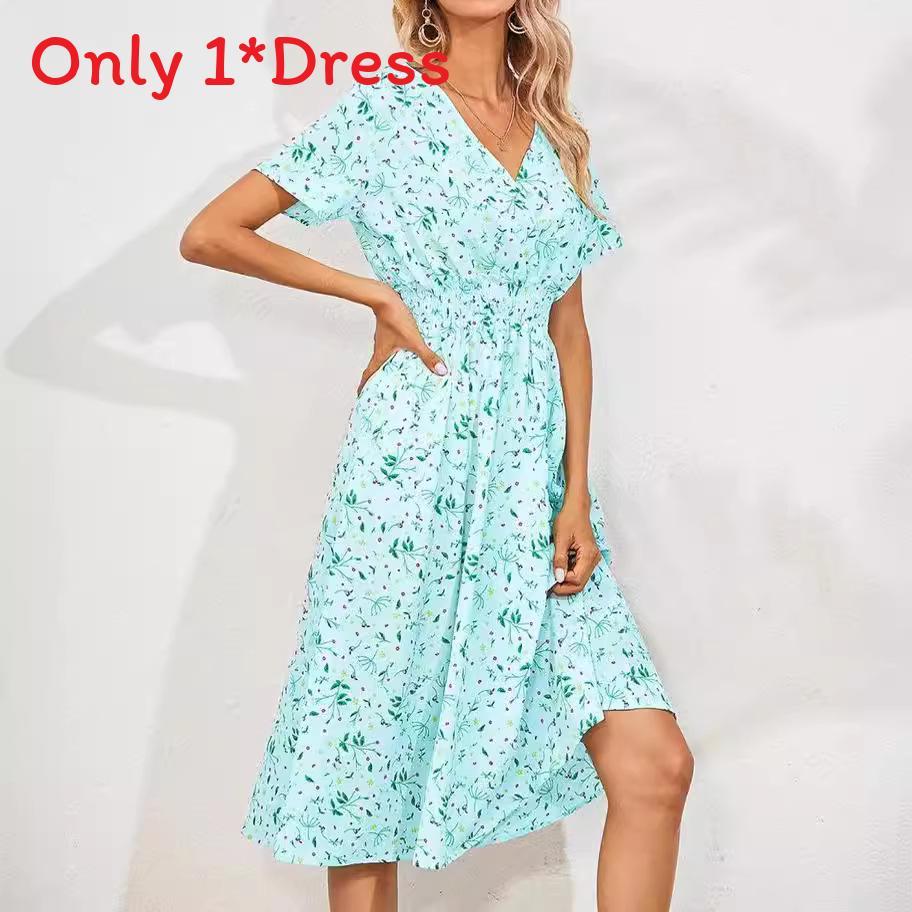 Polyester Floral Print A Line Dress With V Neck For Summer Casual Women