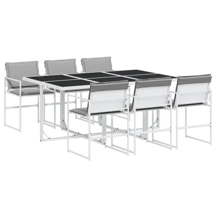 VidaXL Ensemble à manger de jardin avec coussins 7 pcs blanc textilène, ensemble à manger d'extérieur, meuble à manger de 3295089