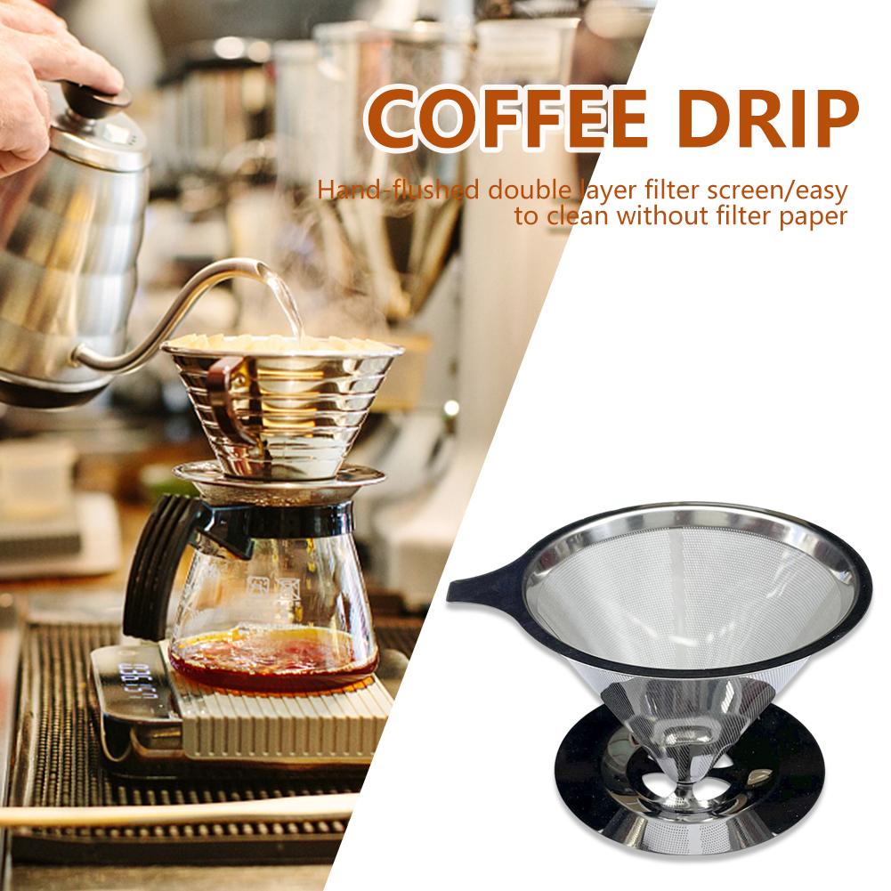 Cone Coffee Filter Holder 304 Stainless Steel Double-layer Coffee Drip Filtration Rack Reusable No Filter Paper Kitchen Gadgets