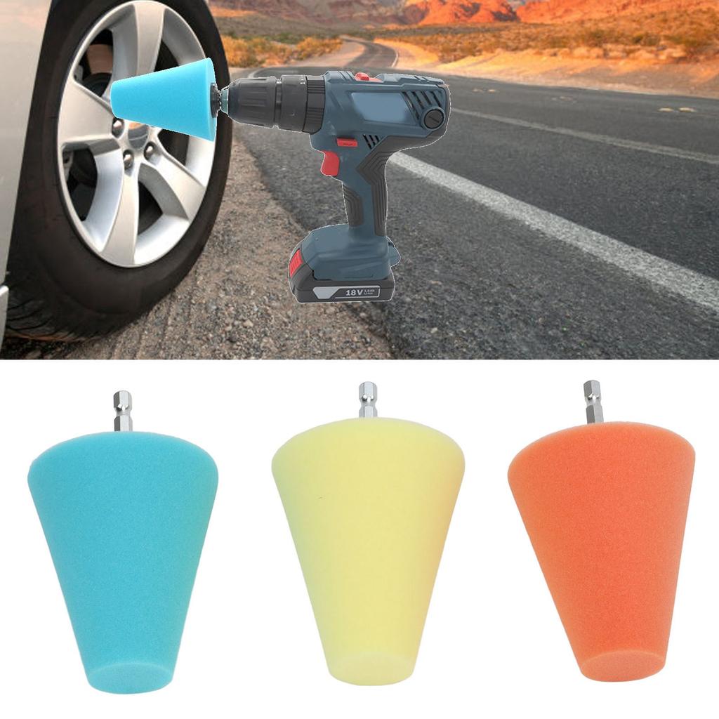 3PCS Hub Conical Polishing Sponge Buffing Foam Pad Wheel Care Tool for Cars Boats Motorcycles