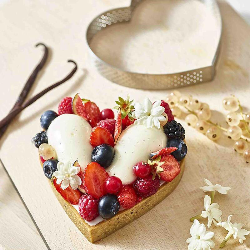 Heart Shaped Perforated Tart Rings With Hole Stainless Steel Tart Bottom Tower Fruit Pie Quiches Cake Ring Mousse Baking Mold