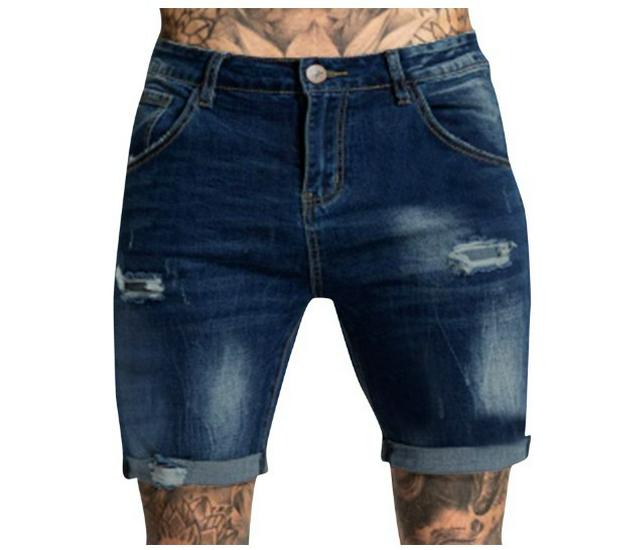

Cross-Border Elastic Ripped Jeans XL темно-синього кольору