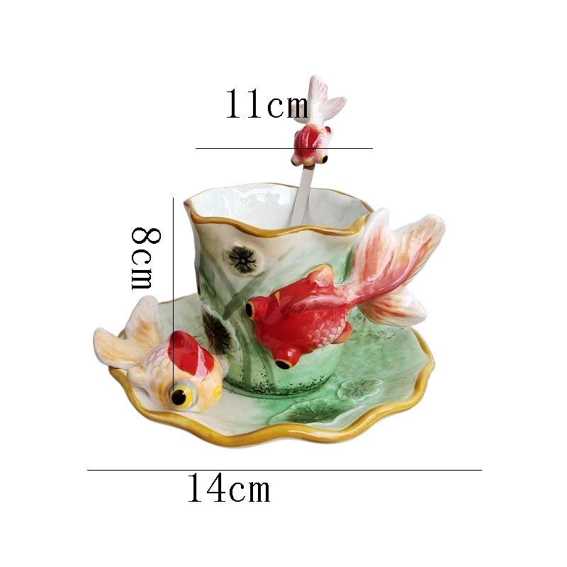 Creative Ceramic Rose Coffee Cup Saucer Painted Embossed Goldfish Mug Fine Breakfast Milk Mug Afternoon Tea Flower Tea Cup Gift