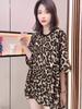 Retro Leopard Print Mid-Length Round Neck T-shirt for Women - Stylish, Belly-Covering Short Sleeve Summer Top