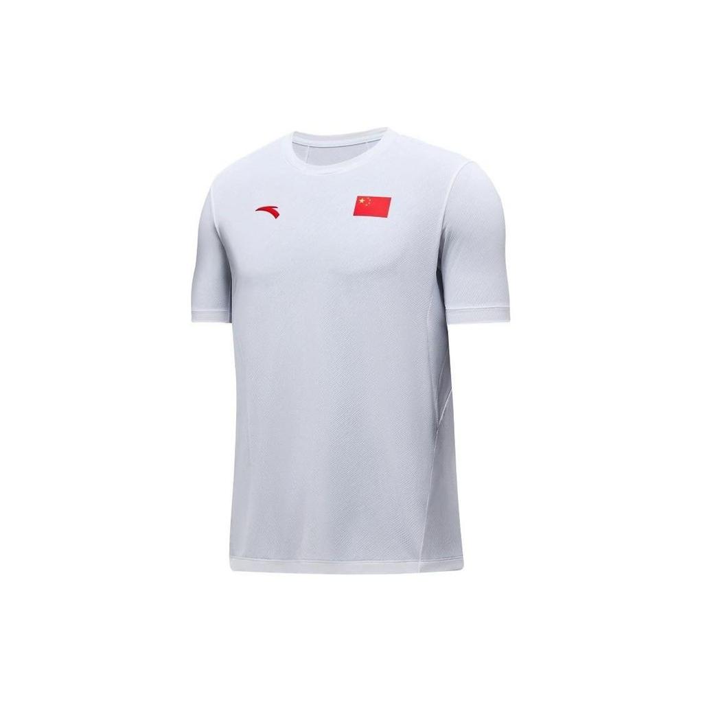 Anta Logo National Flag Pattern Casual Sports Round Neck Pullover Short Sleeve Regular T-Shirt Unisex T-Shirt Pure-White 452430101-1