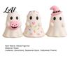Small Resin Ghost Statue Cute Halloween Figurine Candy Pumpkin Witch Hat Figure Desk Decor for Girls Pink White Kawaii Tabletop Ornament Desktop