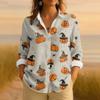 Dame Retro Halloween Trykket Knappelukking Langermet Casual Vanlig Skjortekrage Topp