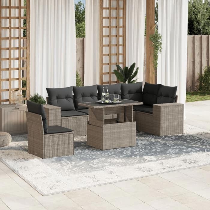 VidaXL Salon de jardin avec coussins 7 pcs gris clair résine tressée 3269202