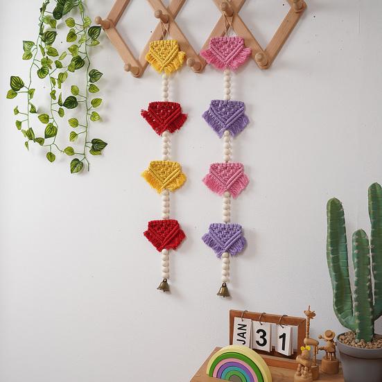 Yousheng Braided Triangles Tapestry with Bell, Wall Hanging Geometric Tapestry, Knotted Rope Tapestry with Wooden Beads for Home Nursery