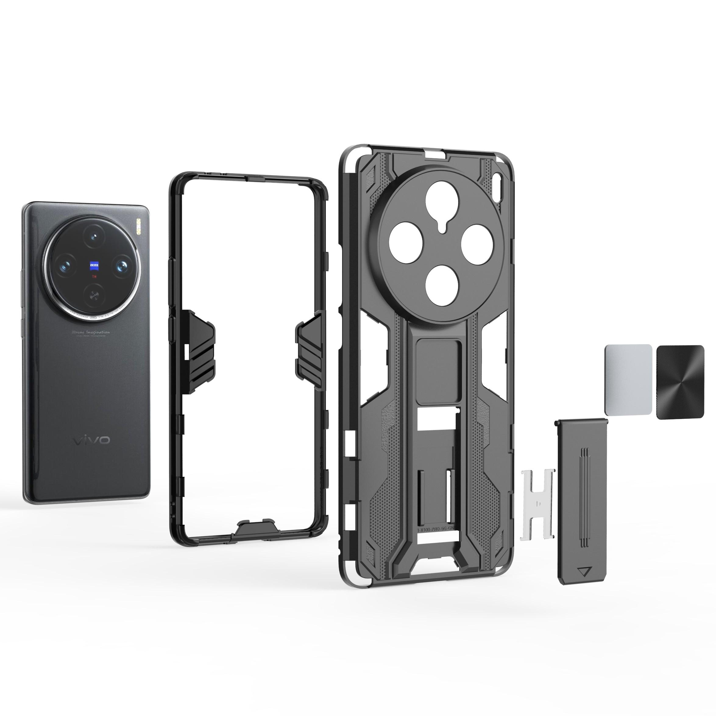 

For vivo X100 Pro 5G Phone Case with Kickstand PC+TPU Anti-Fall Cover Black