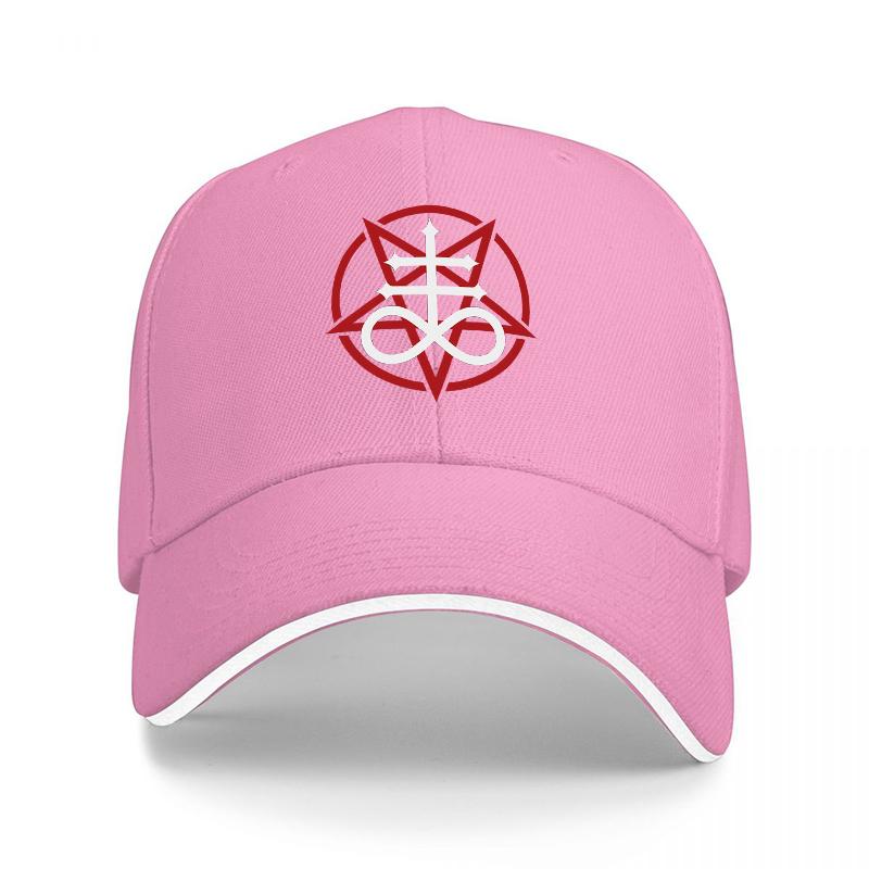 Inverted Cross Symbol Black Baseball Cap with Red and White Embroidered Design for Occult and Alternative Fashion Enthusiasts