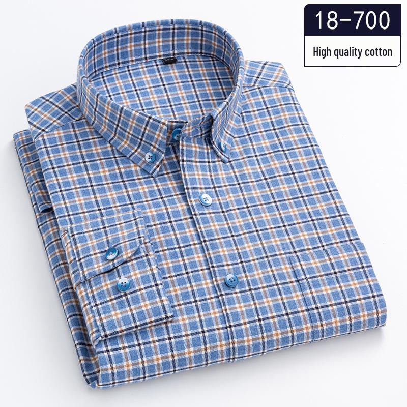 Men's Pure Cotton Long Sleeve Plaid Shirts - Comfortable Casual Brushed Fabric