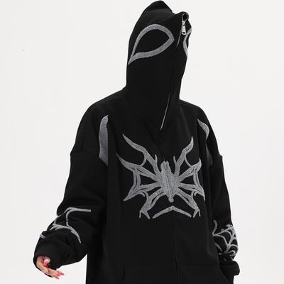 Y2K pentru femei Streetwear Hanorac cu glugă brodat Harajuku Jachetă exterior mare Hip Hop cu fermoar complet