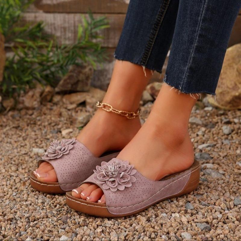Large size women's shoes spring and summer new one flower open-toed slippers women's sandals