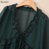 ZANZEA Women Elegant Lace Splice V-Neck See Through Long Sleeve Cover Up Blouse