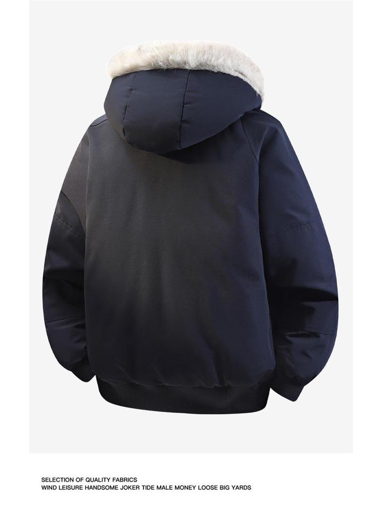 Jaqueta de Neve Masculina Retro com Capuz, Estampa Leopardo das Neves, Gola de Pelo Genuíno, 90% Penugem de Pato, Estilo Curto para Exterior.