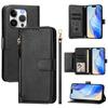 For iPhone 14 Pro Case Zipper Pocket Multiple Card Slots Leather Phone Cover