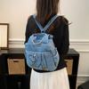 Women Cartoon Embroidery Denim Tote Bag Carry Handbag with Detachable Crossbody Strap Large Capacity Washed Jean Casual Daily Shopping Messenger