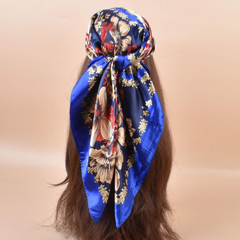 2025 New 90*90cm Silk Satin Hair Scarf Women Handkerchief Printed Female Square Head Bandana Small Neck Muffler Hijab Lady Girl