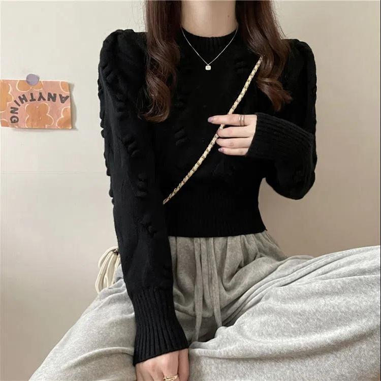 Autumn/winter Women's Knitwear Cut-out Design Crewneck Sweater Pullover Long-sleeved Knit Jumper Top Out Wear