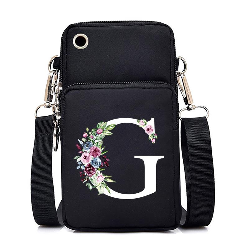 New Letter-printed Black Oblique Span Bag, Mobile Phone Bag, Light To Carry, Vertical Length and Width Change Bag