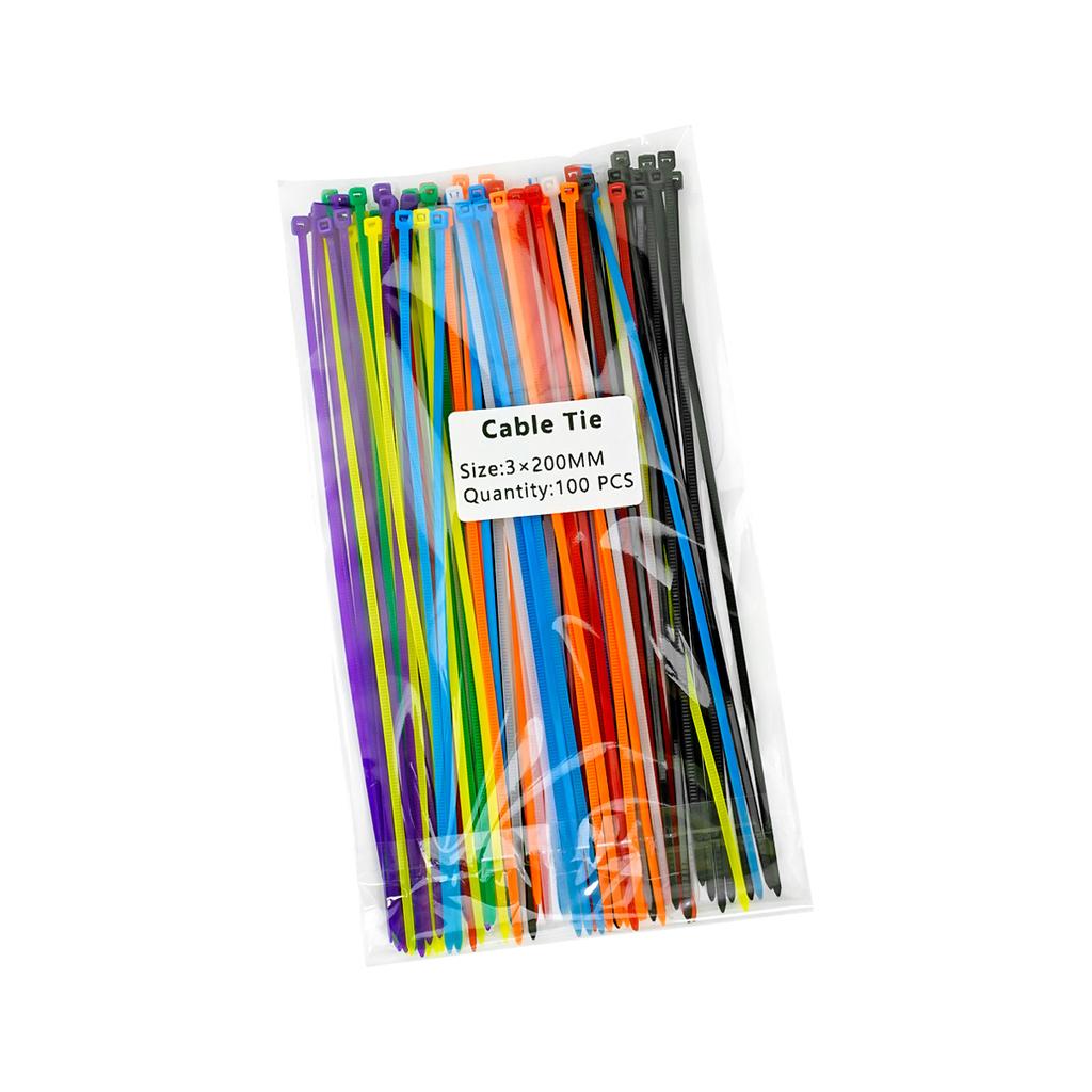 2.5×200mm Size 100Pcs/Bag Multicolor Self-Locking Nylon Cable Tie Quickly Bundle Plastic Loop Wire Wrap Zip Ties