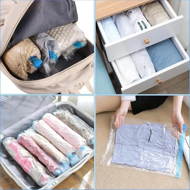 Roll Up Compression Bags Reusable Vacuum Storage Bags for Travel Organizer Saving Space In Suitcase  No Pump Required