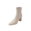 Great to wear~ 2024 autumn and winter new white pointed high-heeled elastic boots women's thick-heeled temperament velvet thin boots