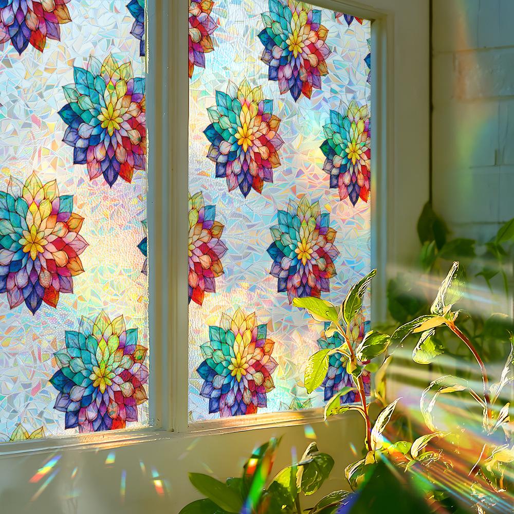 Creative Multicoloured Lotus Home Glass Door and Window Decorative Electrostatic Adhesive Laser-Cut Stickers