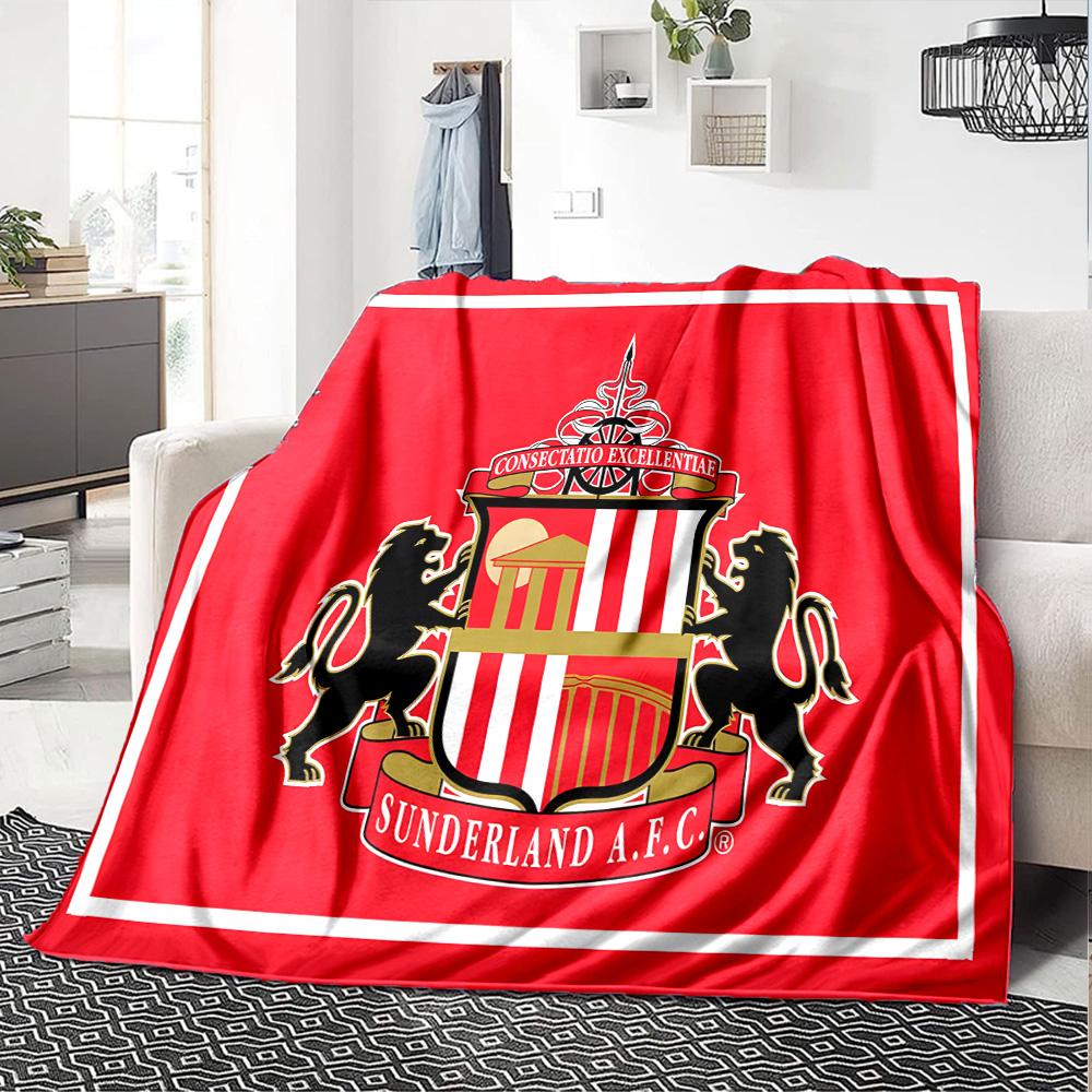 Sunderland Wappen Flanelldecke, Weiches Polyester, Modernes Design, Ganzjahresnutzung für Camping, Reisen, Geschenke für Feiertage oder Geburtstage