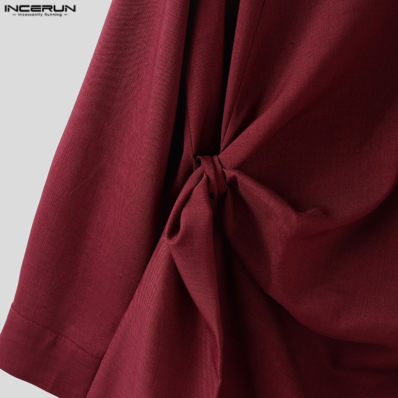 INCERUN Oversized Men Casual High Neck Long Sleeve Side Twisted Shirts Tops