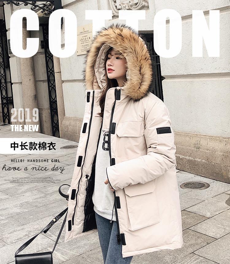 Canadian cotton-padded clothes for women, winter coats, class uniforms, medium and long tooling pie, overcoming big fur collar ski clothes
