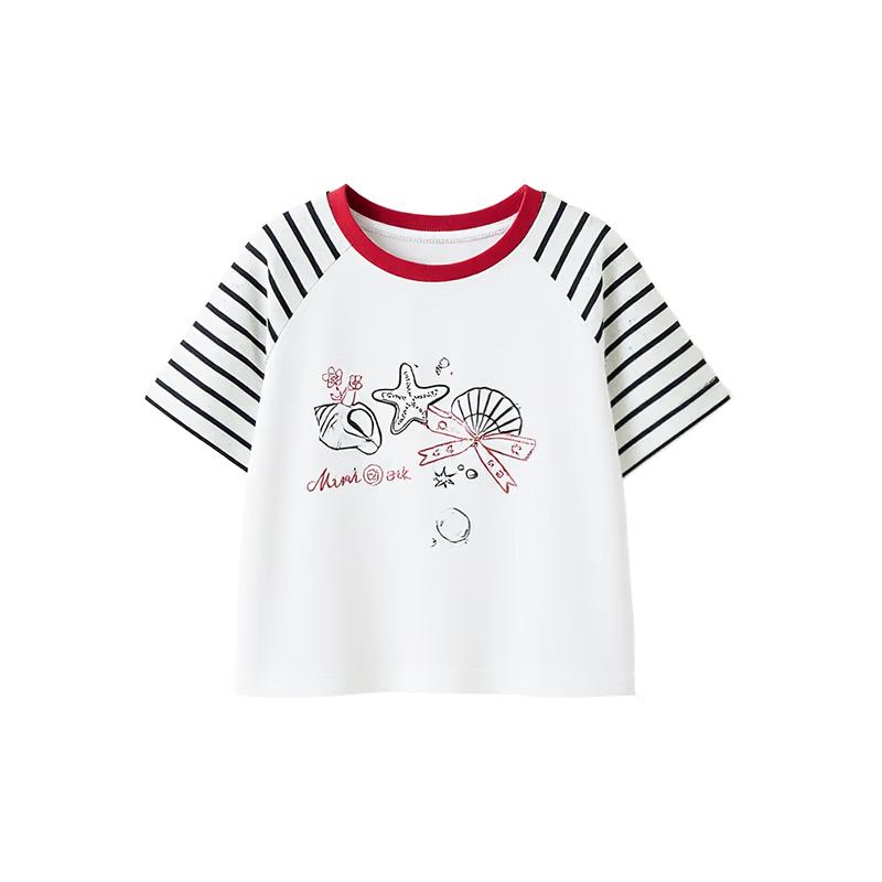 ASK JUNIOR Kids  Retro Striped Patchwork Short Sleeve T-Shirt 110