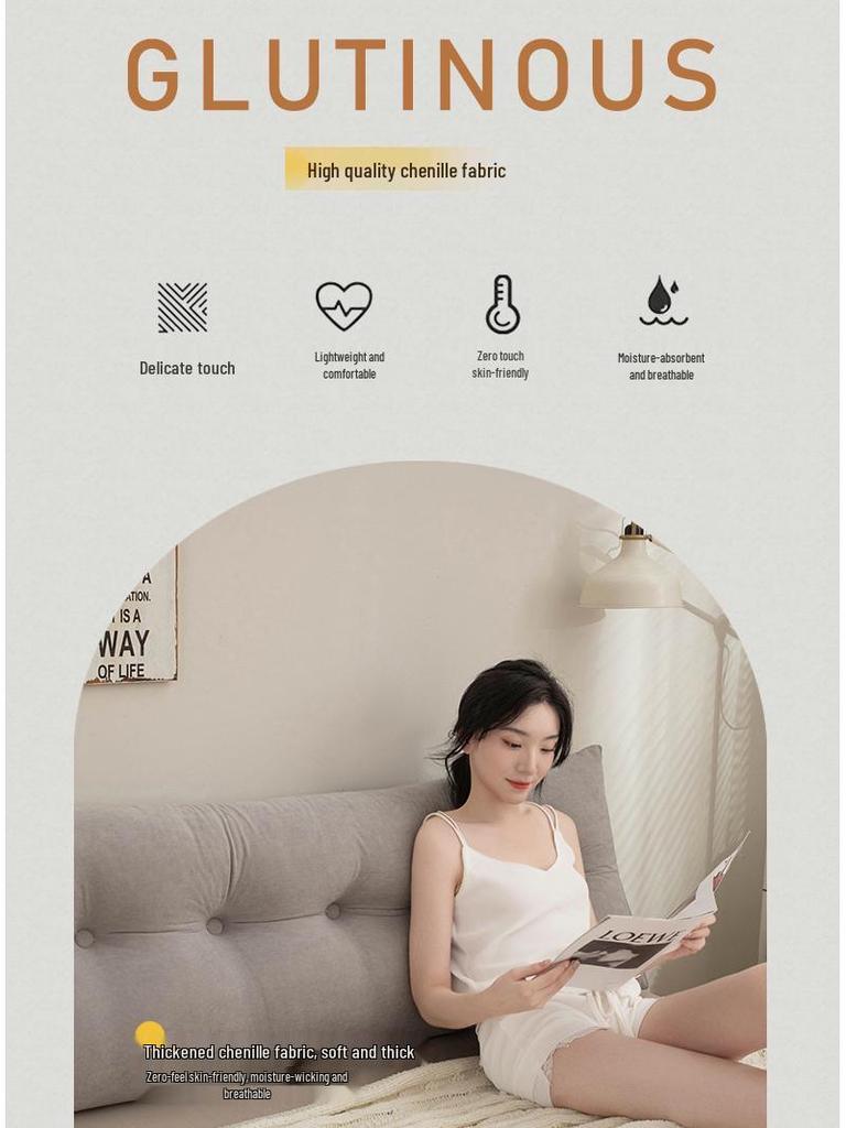 Chenille Headboard Cushion, Double Lumbar Support Pillow, Removable & Washable Backrest