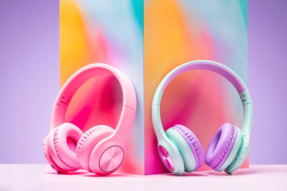 PowerLocus PLED Pink Wireless Bluetooth Headphones FOR KIDS with LED