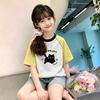 Korean Style Patchwork Cotton Short Sleeve T-Shirt for Girls - Summer New Arrivals