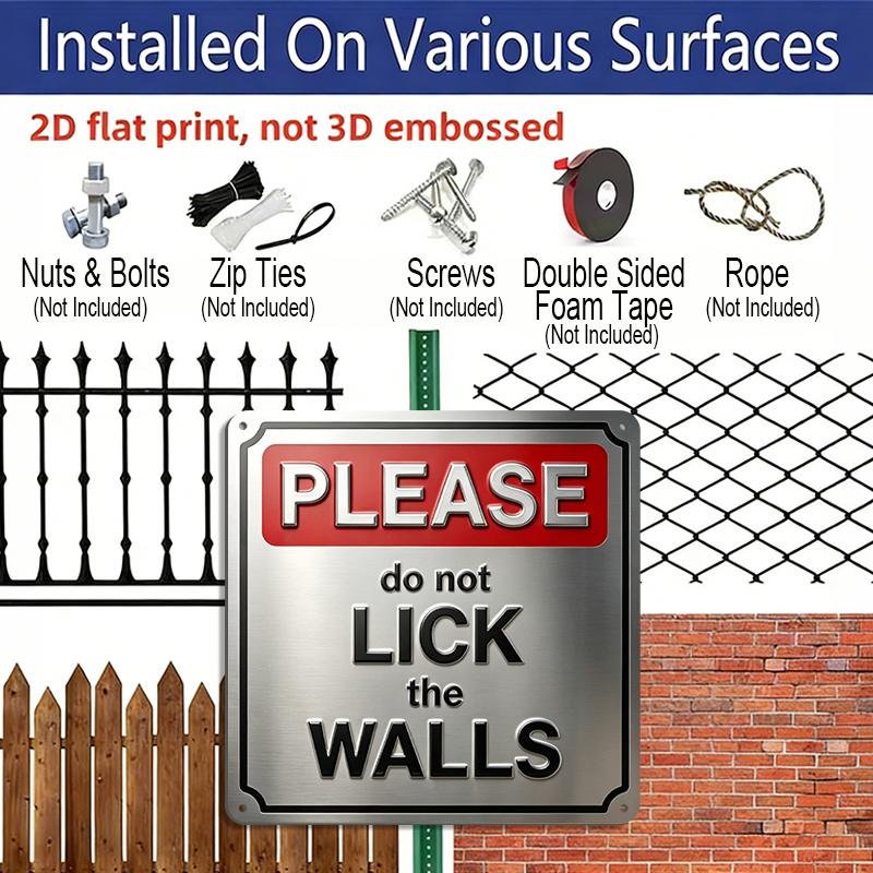 2D Flat, 1pc, Vintage Aluminium Metal Decorative Plaque, Please Do Not Lick The Walls, Retro Wall Art, Home Decor for Porch, Entryway, Hallway, Game